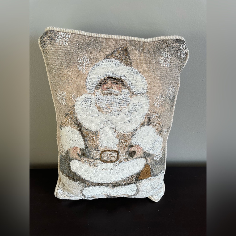 Victorian Santa Claus Tapestry Throw Pillow. Gold/Cream Shimmer. Beautiful.